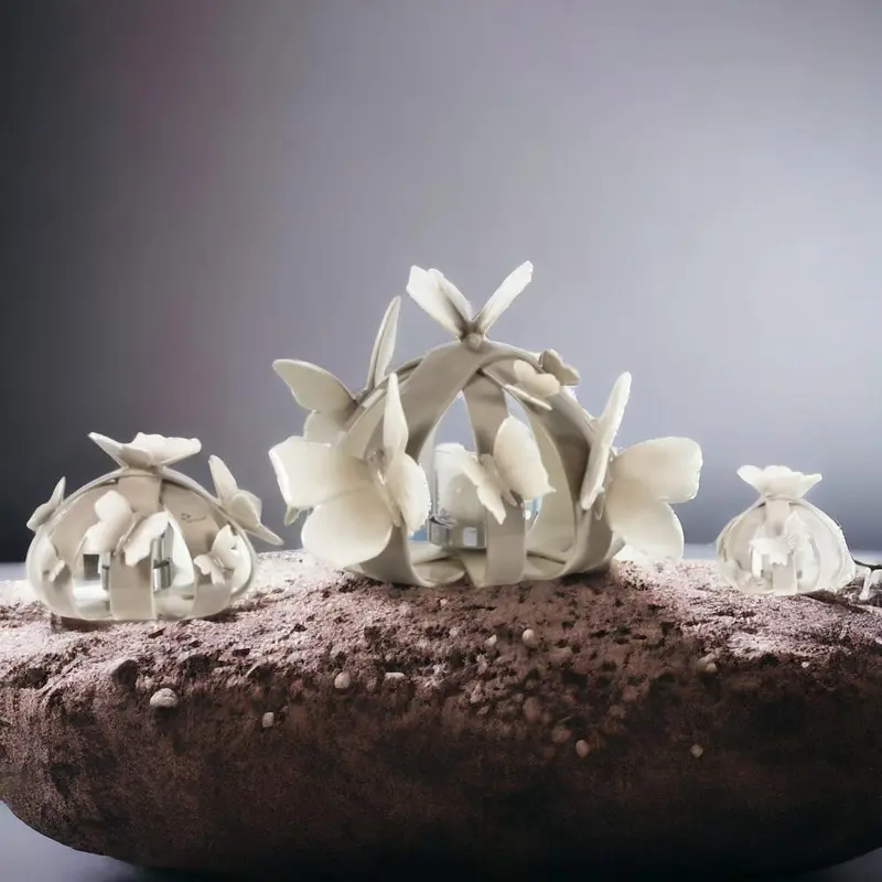 Gli Alberelli Porta Candela Sfera Farfalle Panna Ceramica 42/25/15 cm