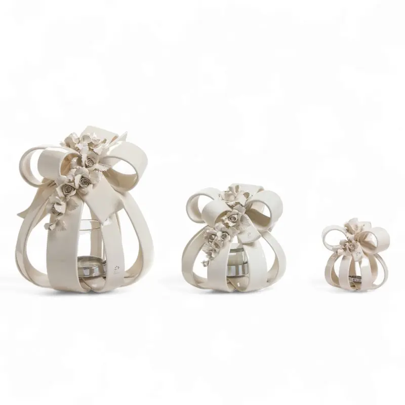 Gli Alberelli Porta Candele Sfera Porcellana Decoro Rose 15/24/30 cm