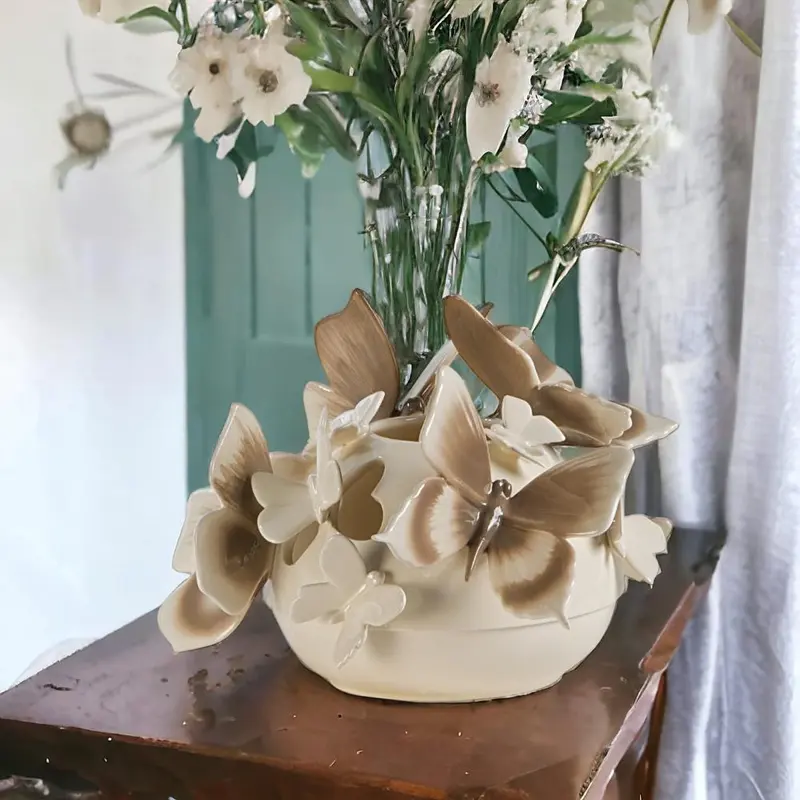 Gli Alberelli Scatola Centrotavola Ceramica Farfalle 37x32 cm