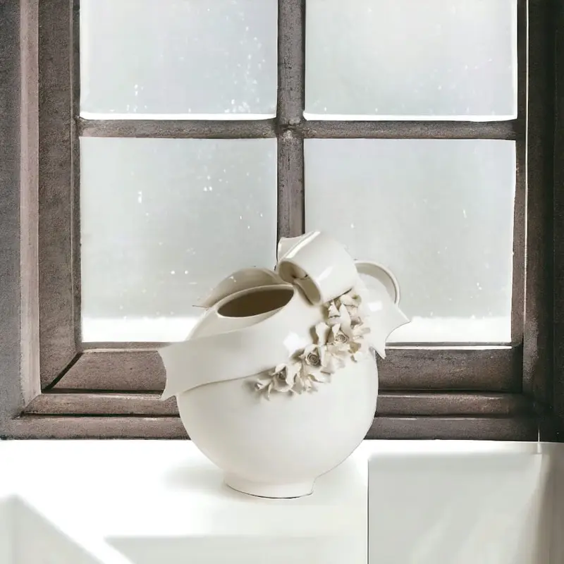 Gli Alberelli Vaso Fiocchi e Rose Ceramica 30x38 cm Made in Italy