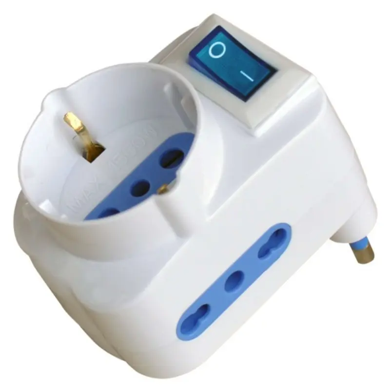 Globex Adattatore Triplo In Blister 2P+T Spina 16A/2 Prese 10-16A+Schuko Con Interruttore - 10 Pz
