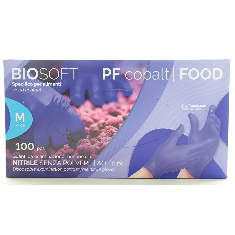 GLOVELY BIOSOFT FOOD 100 GUANTI IN NITRILE PER INDUSTRIA ALIMENTARE NON STERILI MONOUSO MISURA MEDIUM 7-7,5