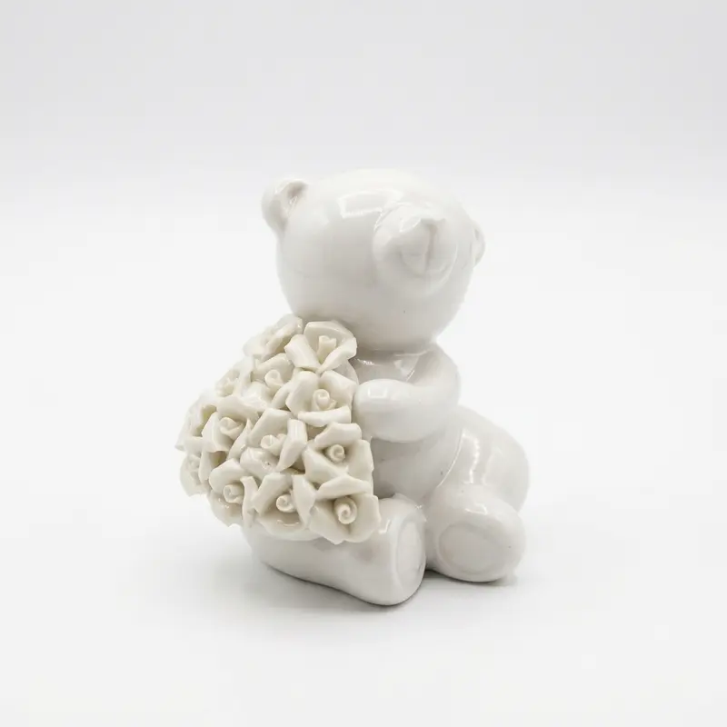 Hervit Orsetto in Porcellana Bianca con Rose 8x7 cm