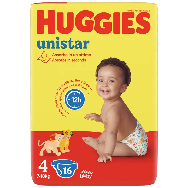 HUGGIES PANNOLINI BIMBO UNISTAR 4 MAXI 7-18 KG.16 PZ.