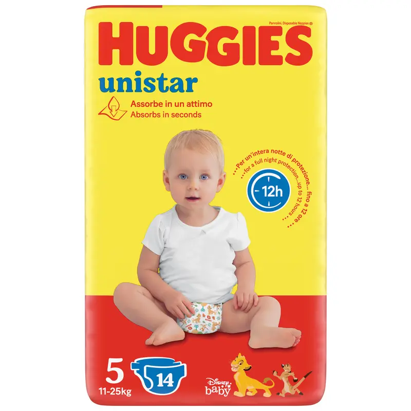HUGGIES PANNOLINI BIMBO UNISTAR 5 JUNIOR 11-25 KG.14 PZ