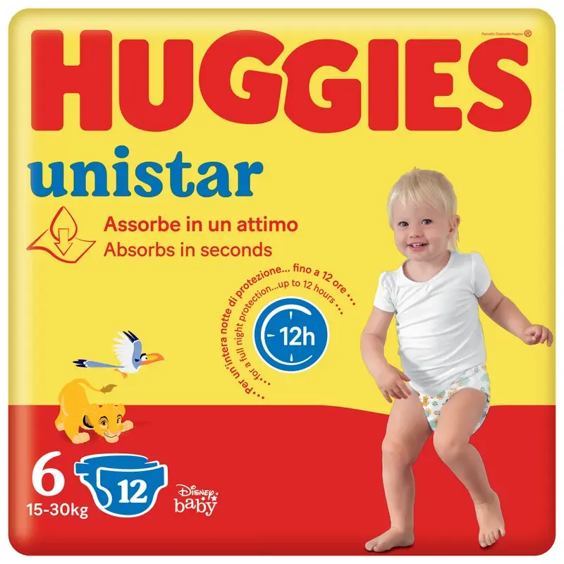 HUGGIES PANNOLINI BIMBO UNISTAR 6 XL 15-30 KG.12 PZ.