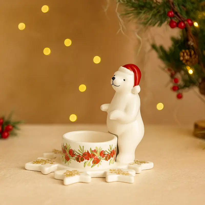 Hutschenreuther Porta Candela Orso Polare Porcellana