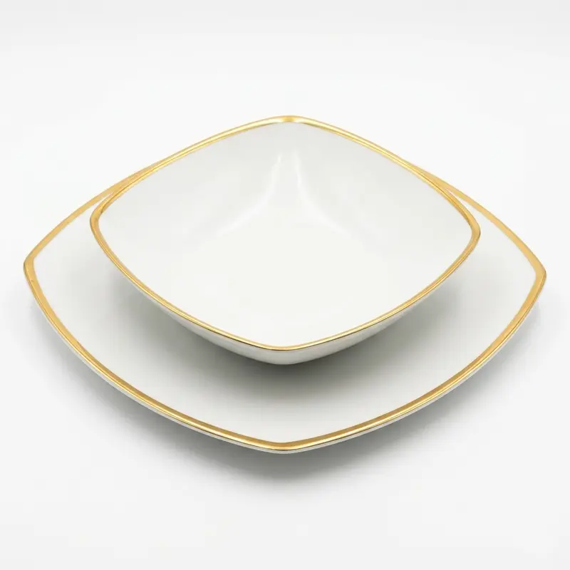 ICC Set Tavola Ceramica Filo Oro 12pz Piatti 27cm e 19cm
