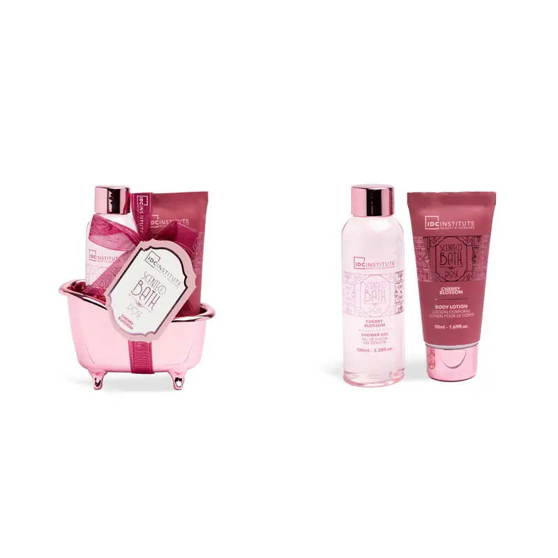 IDC INSTITUTE COFANETTO VASCA ROSE CHERRY BLOSSOM SET BAGNO 2 PEZZI