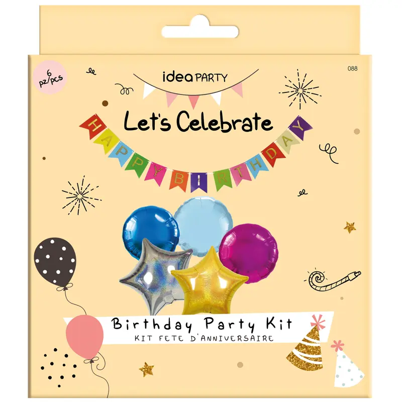 IDEA PARTY LETS CELEBRATE KIT 6 PZ HAPPY BIRTHDAY