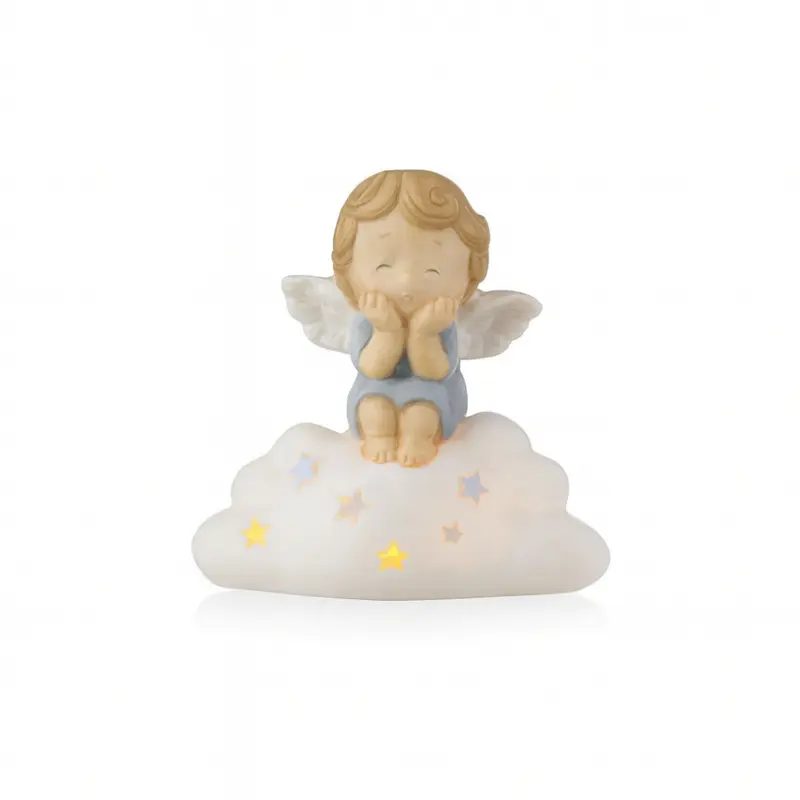 Ilary Queen Angioletto Porcellana con LED su Nuvola Celeste H 12 cm