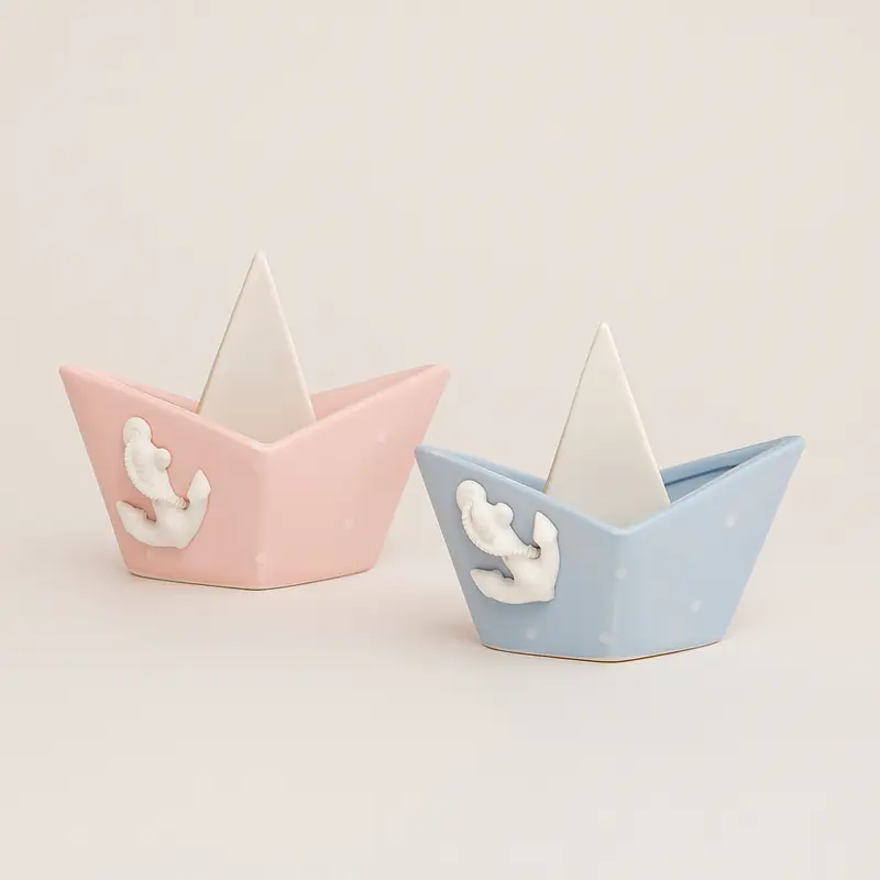 Ilary Queen Barca Porcellana Rosa Celeste 13x6.5 cm