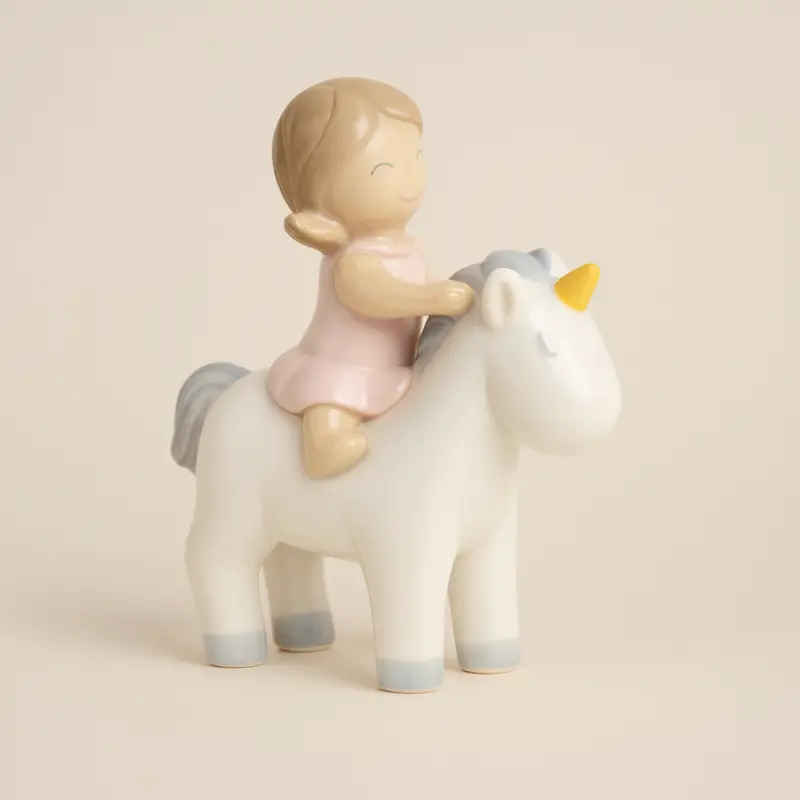 Ilary Queen Bimba su Unicorno Rosa Porcellana H 12,5 cm
