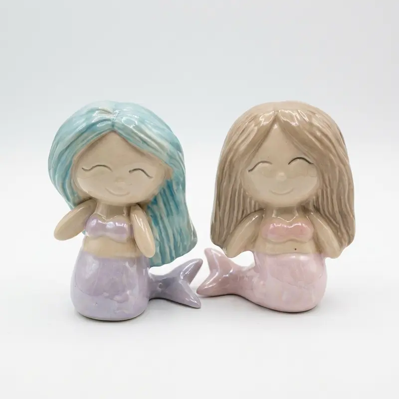 Ilary Queen Coppia Sirene in Ceramica Rosa e Lilla H 10 cm