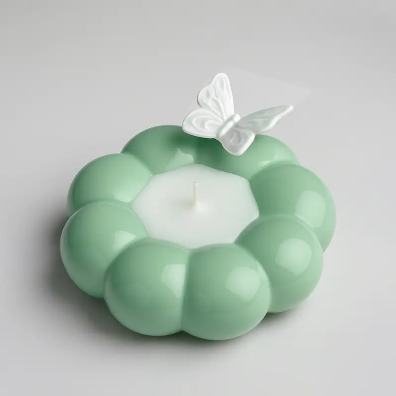 Ilary Queen Porta Candela Farfalla in Porcellana H 14 cm Verde