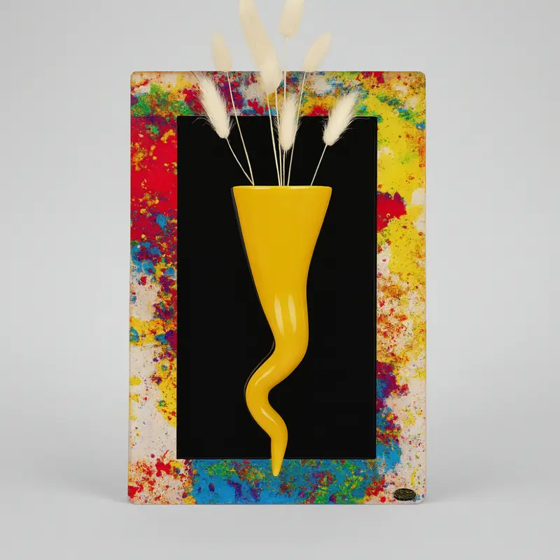 Ilary Queen Quadretto Plexy con Corno Vasetto Giallo 19x29 cm
