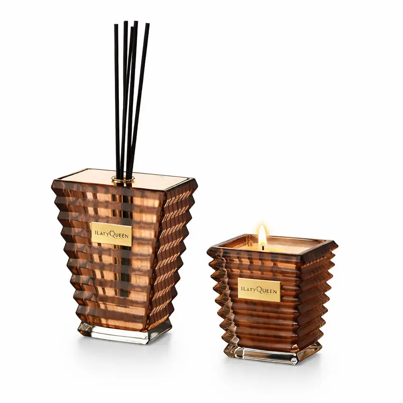 Ilary Queen Set Regalo Diffusore e Candela Vetro Tortora Taormina