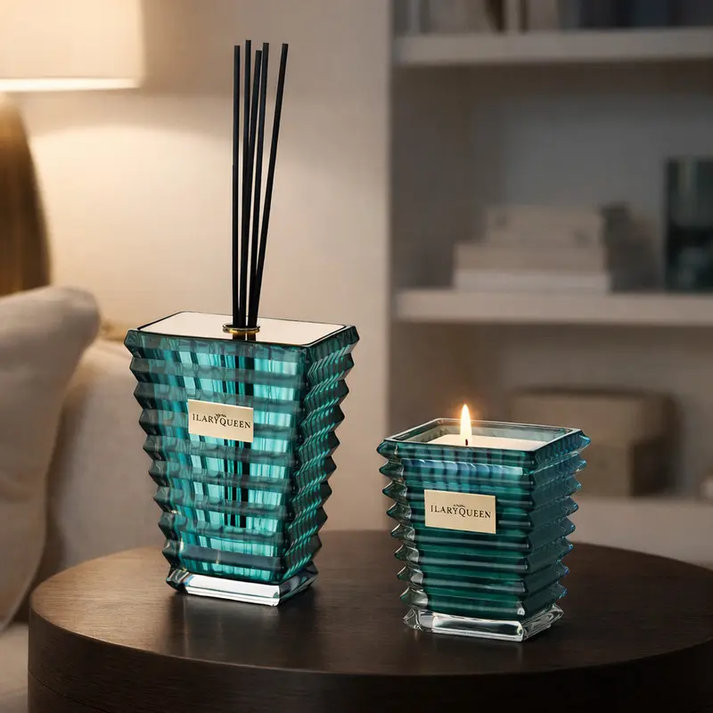 Ilary Queen Set Regalo Diffusore e Candela Vetro Verde Taormina