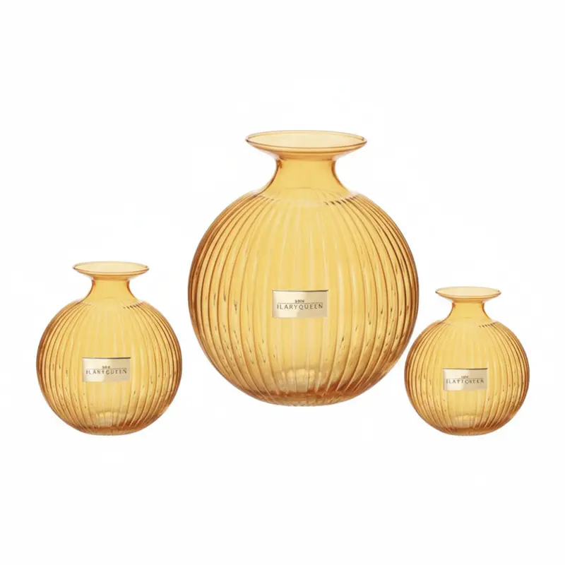 Ilary Queen Vaso a Sfera Ambra in Vetro Design Elegante 23/17/15 cm