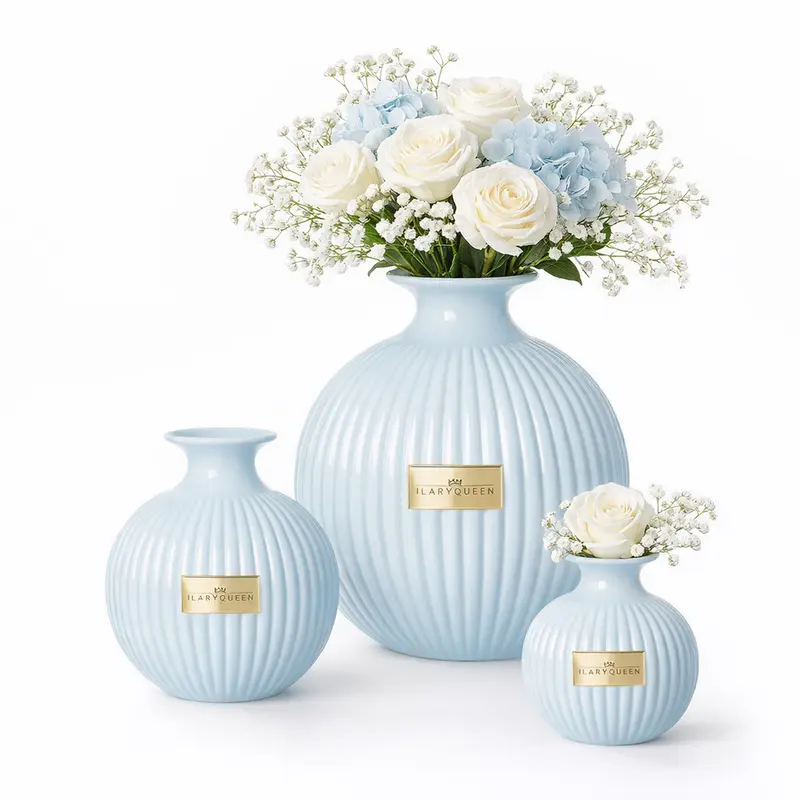Ilary Queen Vaso a Sfera Celeste Polvere Basic in Vetro 23/17/15 cm