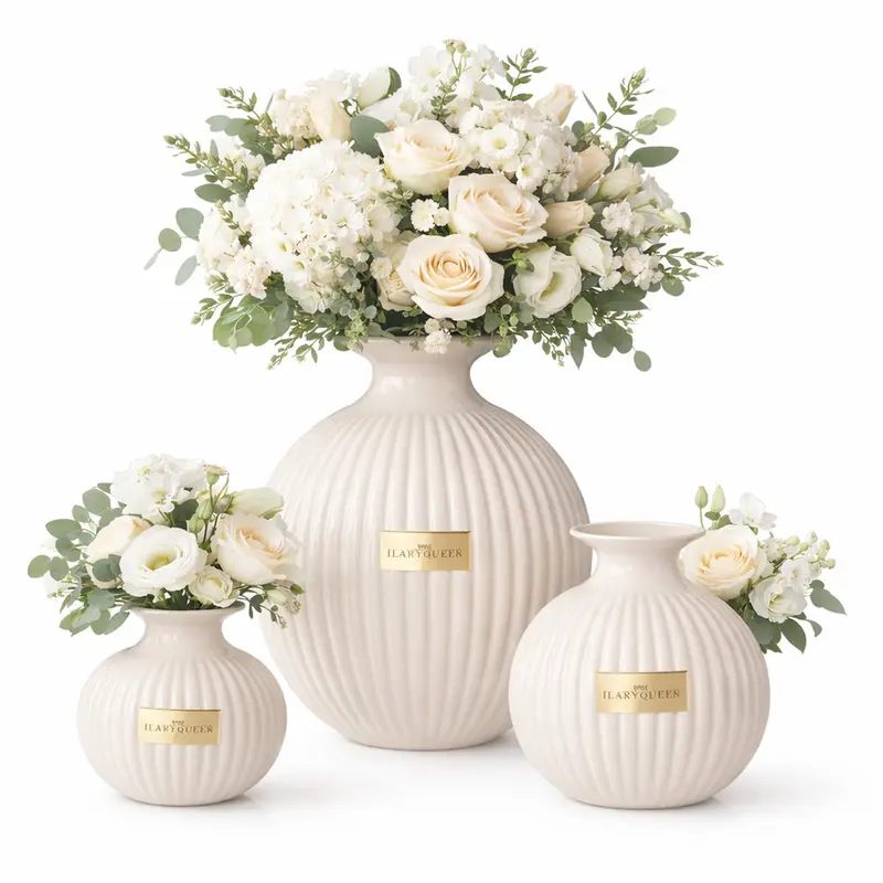 Ilary Queen Vaso a Sfera Panna Basic in Vetro 23/17/15 cm