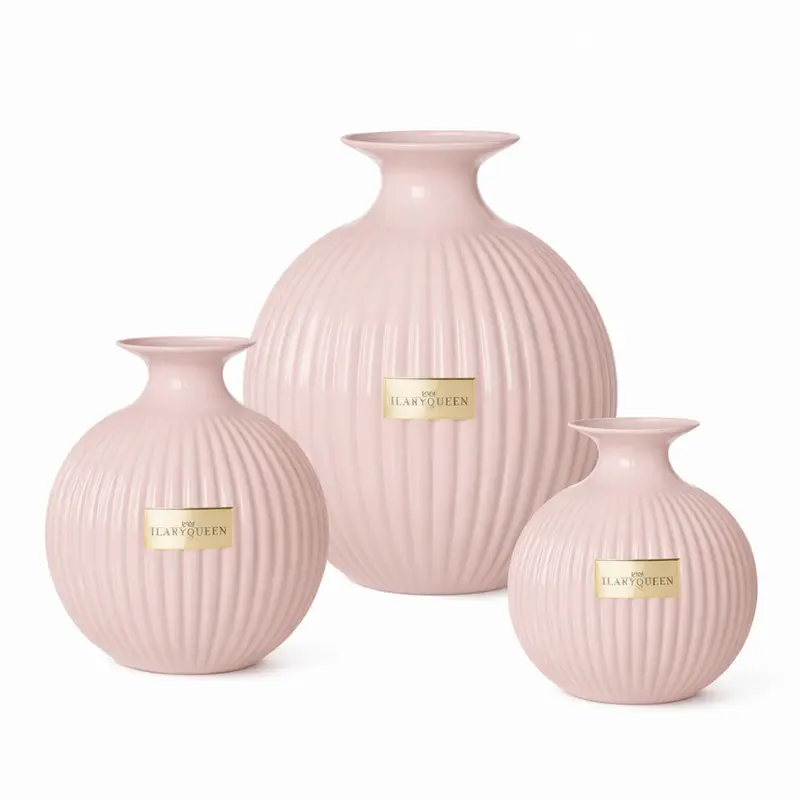 Ilary Queen Vaso a Sfera Rosa Basic in Vetro Design Elegante 23/17/15 cm