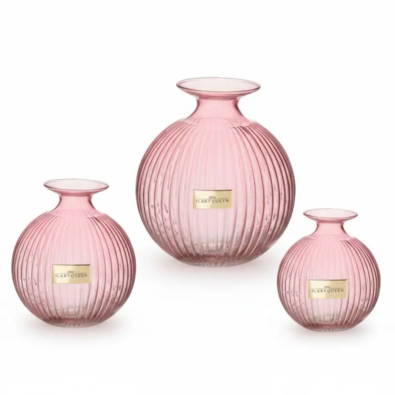 Ilary Queen Vaso a Sfera Rosa in Vetro Design Elegante 23/17/15 cm