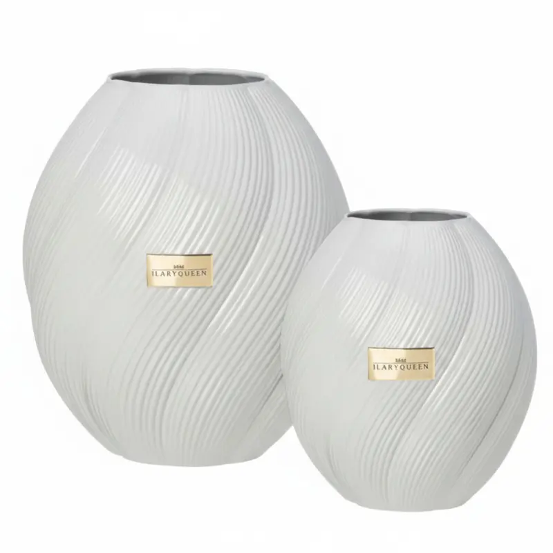 Ilary Queen Vaso Grigio Perla Vetro Ovale Basic Design H 21,5 cm