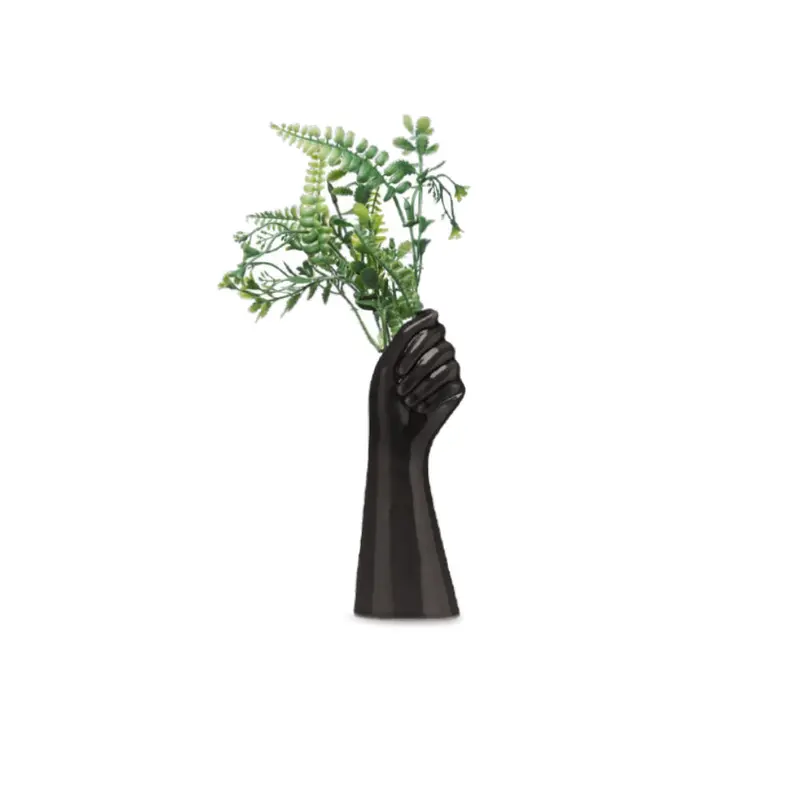 Ilary Queen Vaso Monofiore Mano Porcellana Nero Lucido H 22 cm