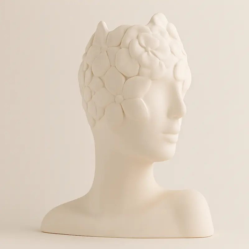 Ilary Queen Vaso Profilo Ceramica Crema con Fiori 14x17H cm