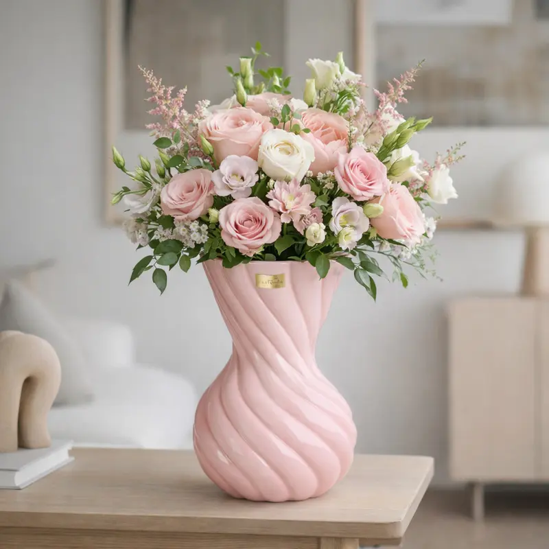 Ilary Queen Vaso Rosa Foulard in Vetro Design 21 cm