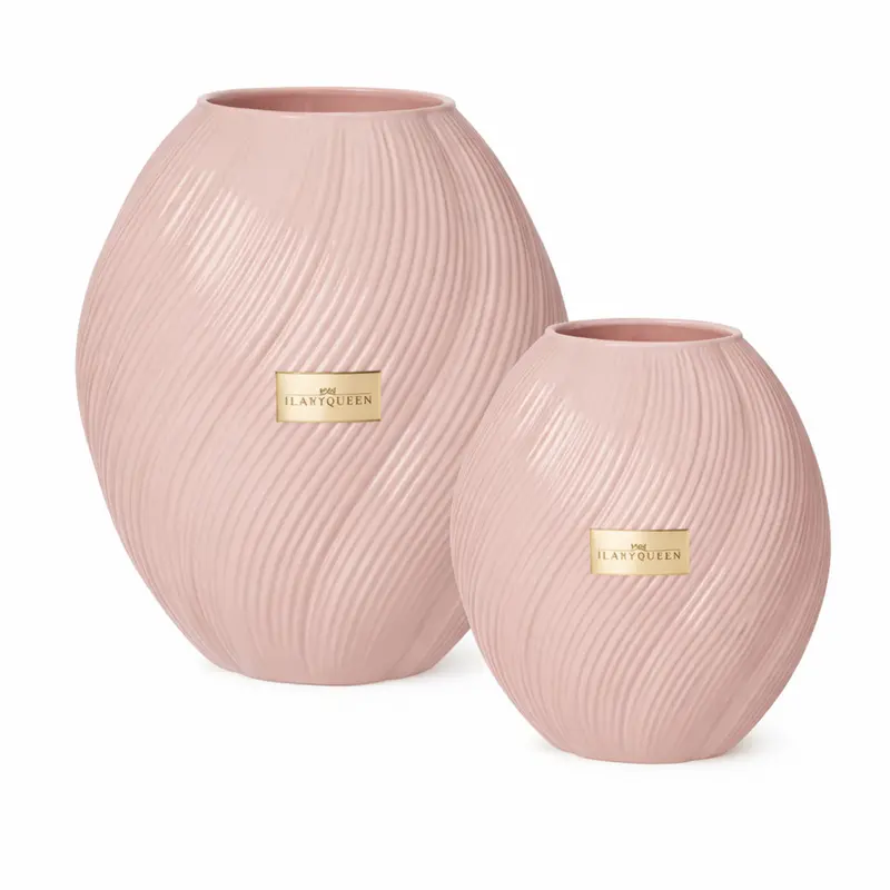 Ilary Queen Vaso Rosa Vetro Ovale Basic Design H 21,5 cm