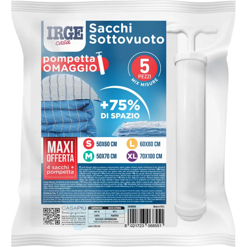 IRGE CASA SET 4 SACCHI SOTTOVUOTO + POMPETTA