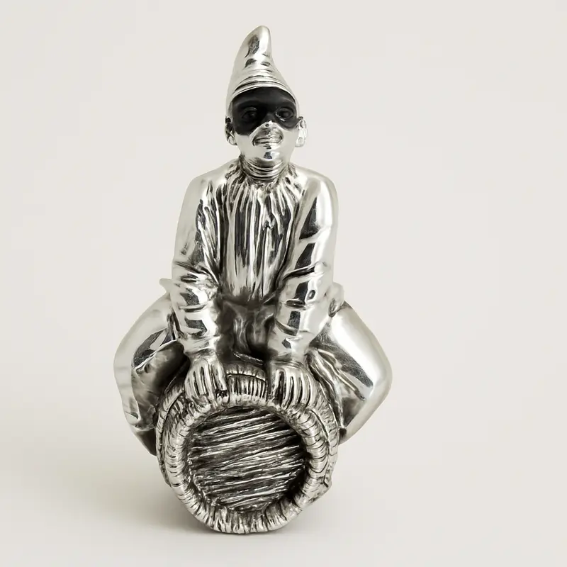 Italy Silver Pulcinella sulla Botte Argentato 9x15 cm