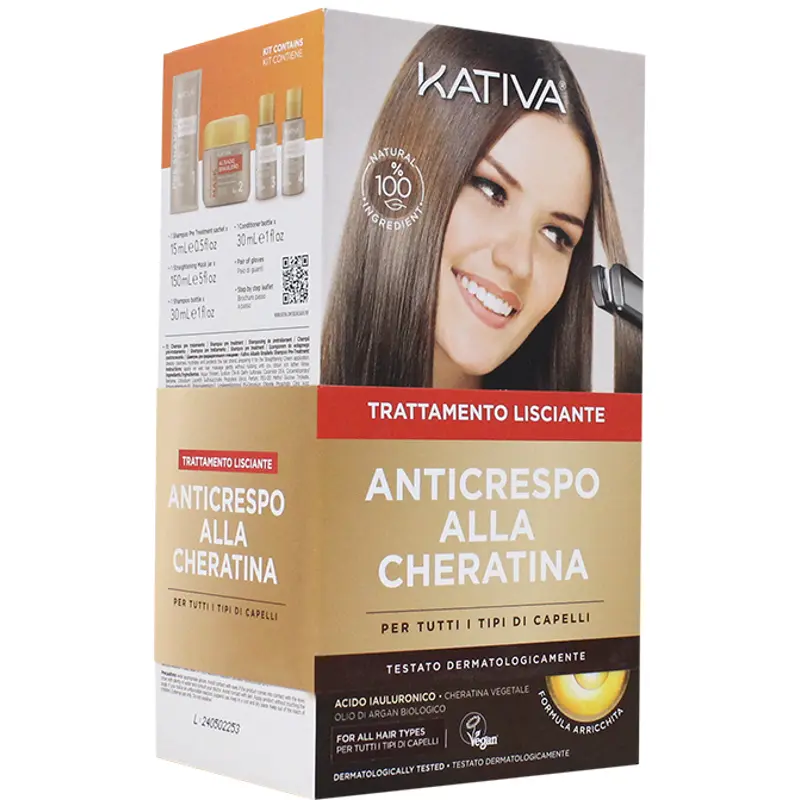 KATIVA TRATTAMENTO LISCIANTE ANTICRESPO ALLA CHERATINA KIT STIRATURA BRASILIANA PER TUTTI I TIPI DI CAPELLI