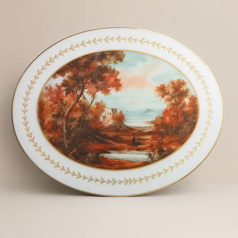 La Galleria Medaglione Porcellana Paesaggio Antico 34x28 cm