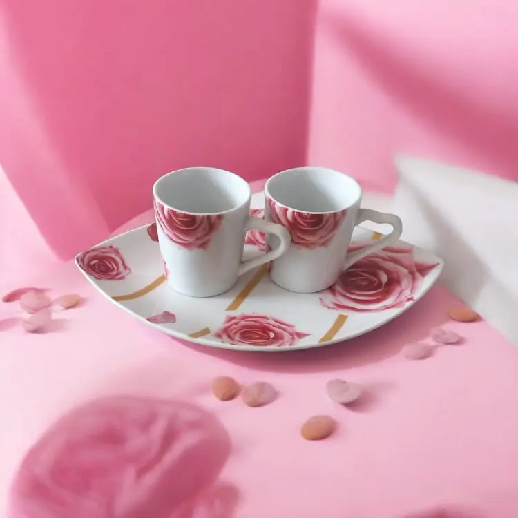 La Galleria Pami Set Vassoio 2 Tazze Rose Porcellana 23x14 cm