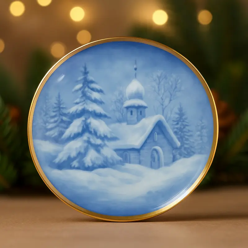 La Galleria - Piatto Natale Porcellana Ø25 cm con Filo Oro a