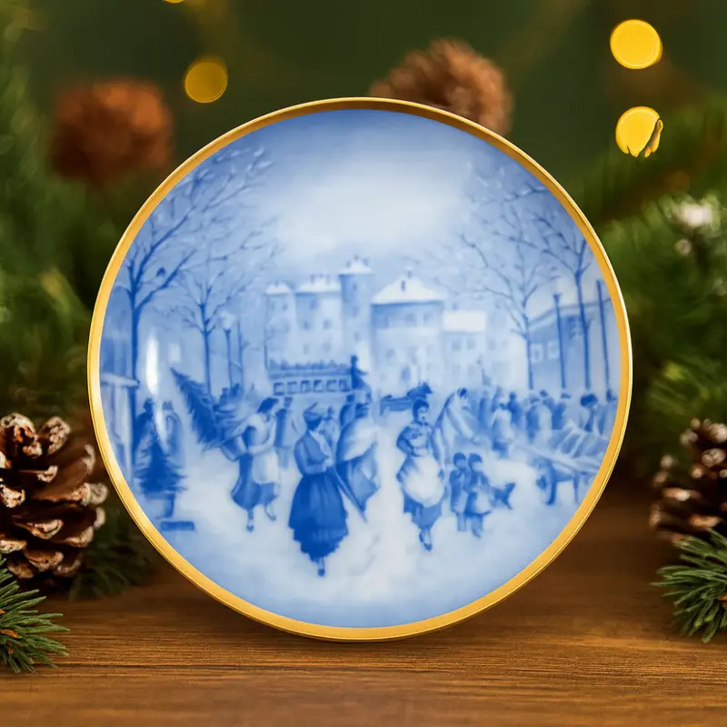 La Galleria - Piatto Natale Porcellana Ø25 cm con Filo Oro