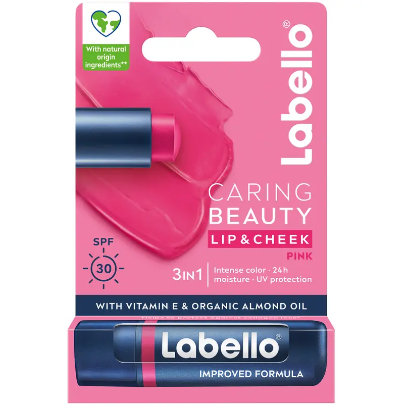 LABELLO CARING BEAUTY 3in1 SPF30 VITAMINA E & OLIO DI MANDORLA BIO PINK COLOR