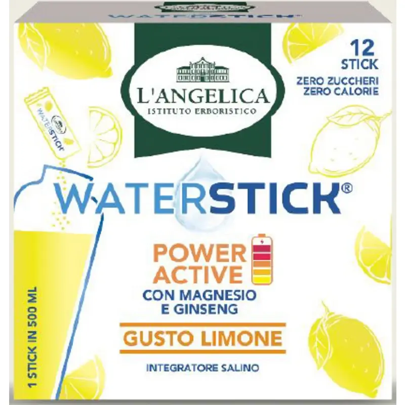 L'ANGELICA WATERSTICK POWER ACTIVE GUSTO LIMONE INTEGRATORE SALINO CON MAGNESIO e GINSENG 12 STICK