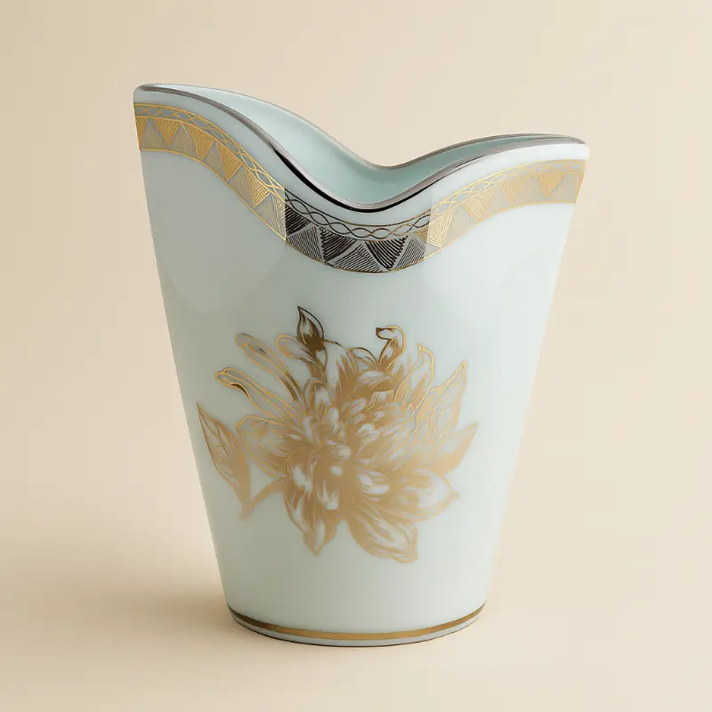 Limoges Vaso Porcellana Peonia Platino Decorativo 26x19x12 cm