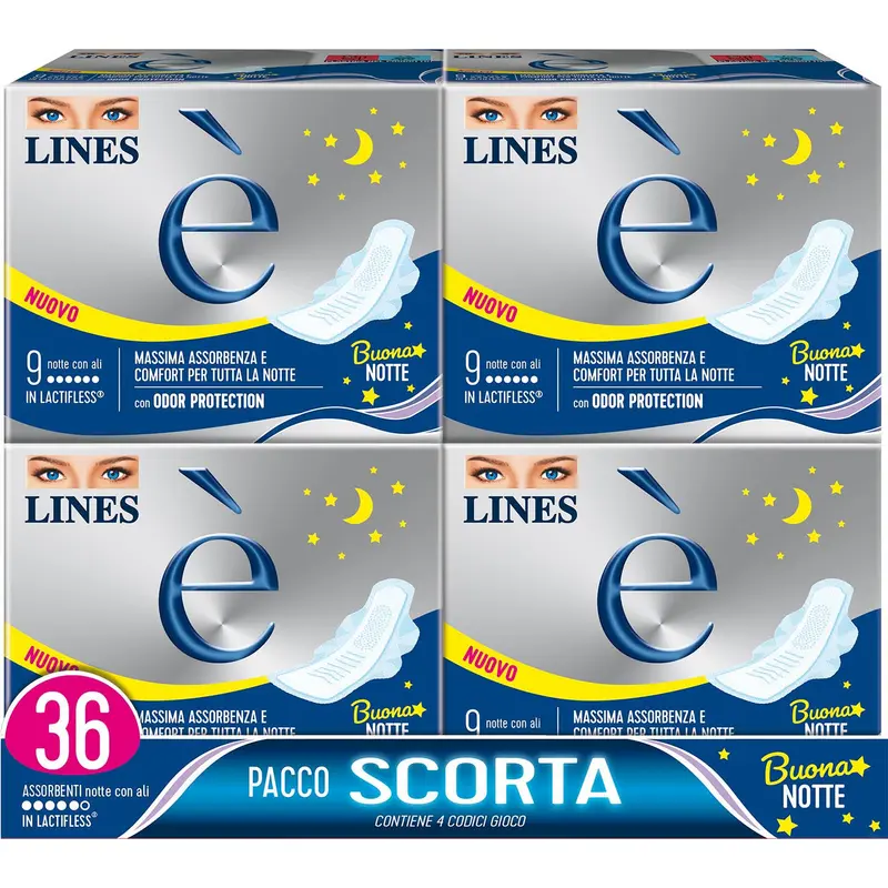 LINES e' ASSORBENTE NOTTE PACCO SCORTA 36 PZ. ee