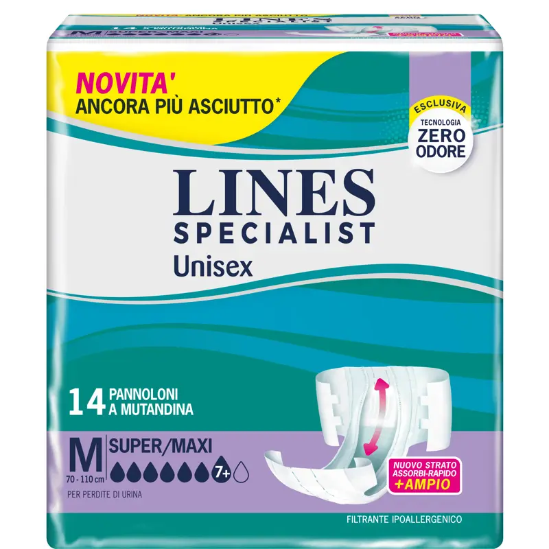 LINES SPECIALIST PANNOLONI A MUTANDINA TAGLIA M GIROVITA 70-110 CM 14 PEZZI - DISPOSITIVO MEDICO CE CLASSE 1