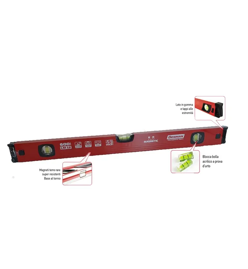 Livella Magnetica LM12 a 3 Bolle 60cm Benman 71076