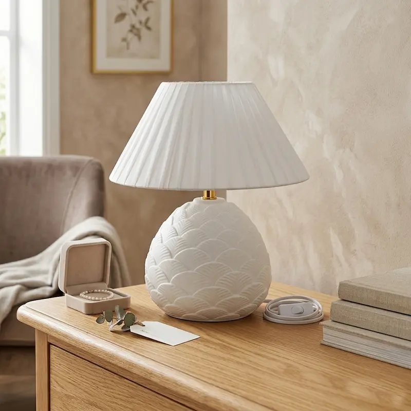 Madrhelen Lampada Pigna Biscuit Bianca 25x40 con Paralume