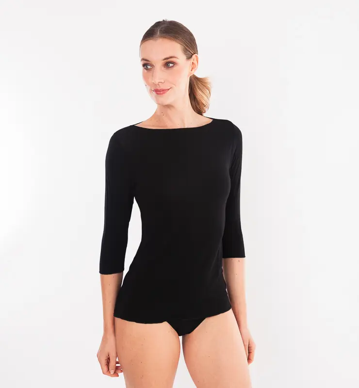 Maglia scollo barchetta in TENCEL™ cashmere a manica tre quarti