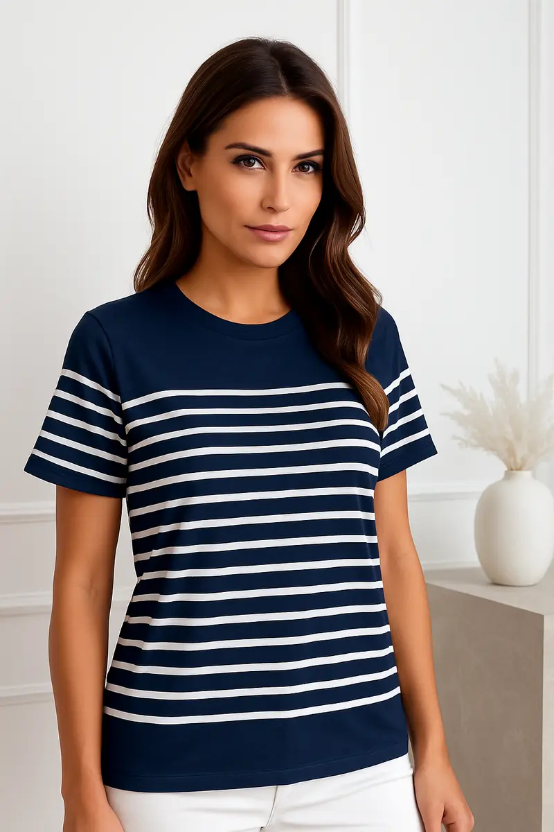 Maglietta Navy a Righe – Eleganza Senza Tempo per Ogni Giorno