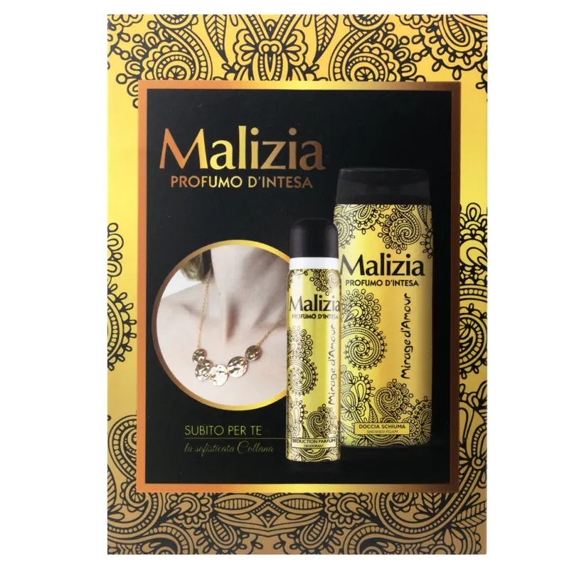 MALIZIA PROFUMO D'INTESA COFANETTO - COLLANA ARABEGGIANTE + PARFUM SEDUCTION MIRAGE D'AMOUR 100 ML + DOCCIASCHIUMA MIRAGE D'AMOUR 300 ML
