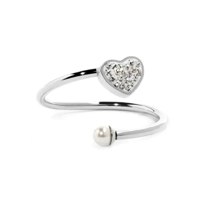 Marlù - Anello cuore con cristalli e perla silver Tg15| Rohome